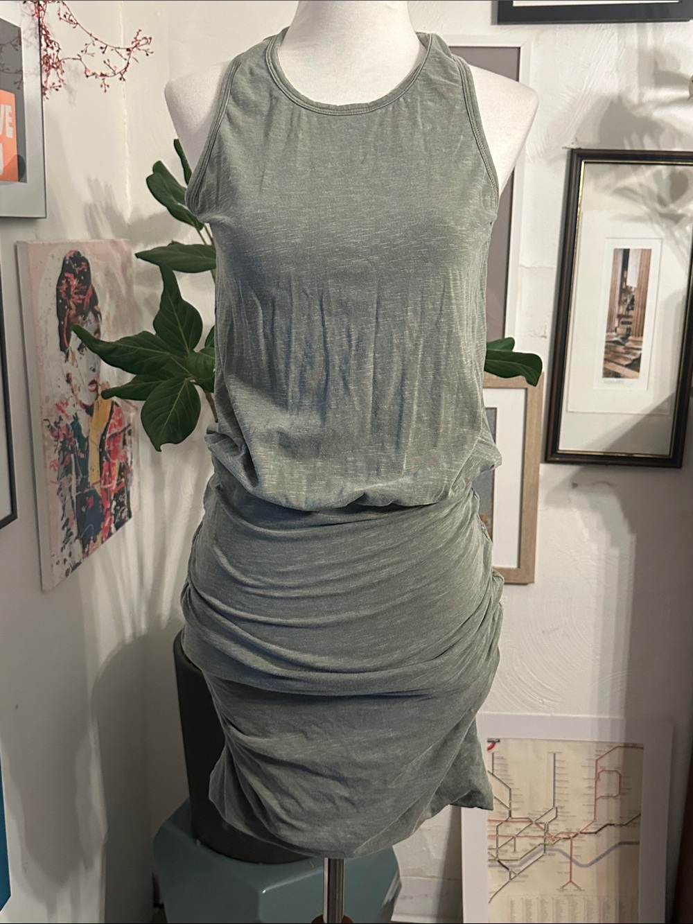 Sundry Sleeveless Ruched Tank Dress in Sage Size 2